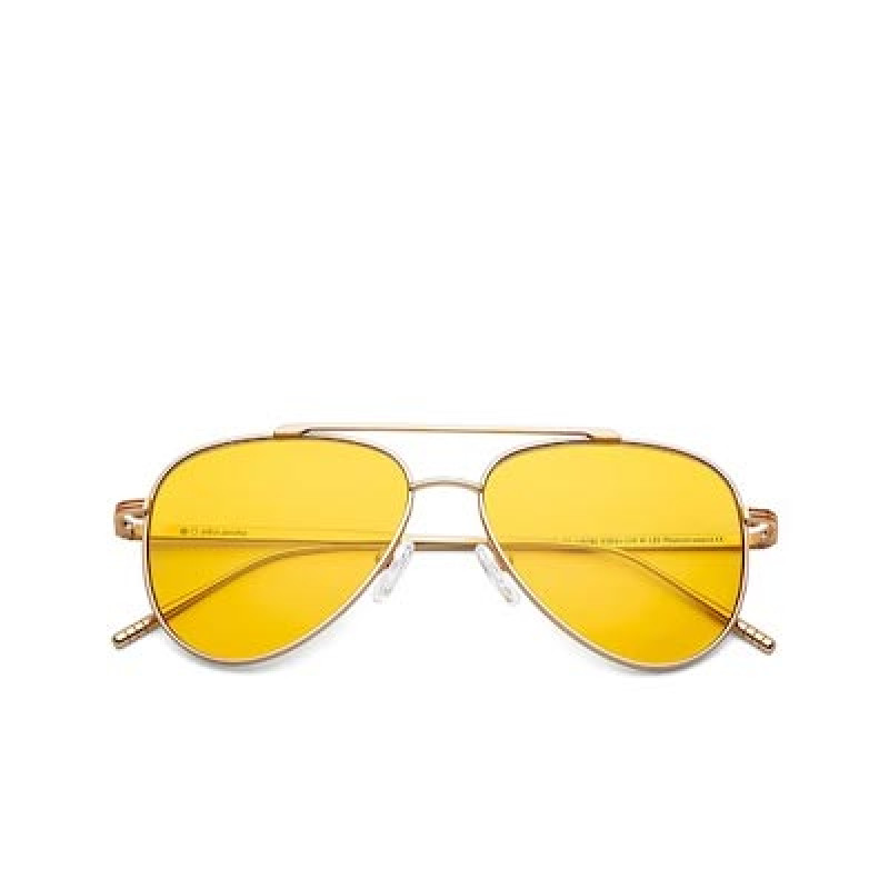 Unisex Yellow Lens & Gold-Toned Aviator Sunglasses 148395